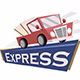 Pop-Art Express-Lieferung mit rotem LKW und Schild