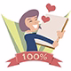 Pop-Art Person liest Brief mit Herzen – 100% Zufriedenheit
